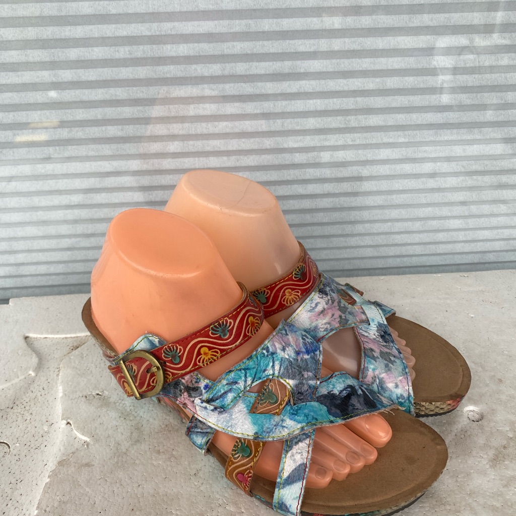 Spring Step L'artiste Womens Colorful Floral Slide Wedge Shoes Size 40/9us